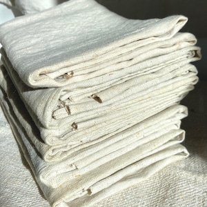 Toallas de cocina francesas antiguas de lino de cáñamo puro con textura rugosa, fibra natural en bruto, lino rústico tejido a mano, auténticos torchones caseros, 1900.