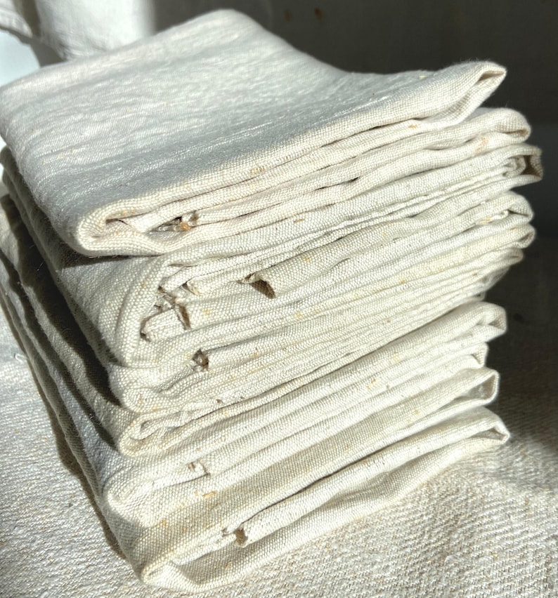 French Antique Pure Nubby Hemp Linen Kitchen Towels, Natural Raw Fiber, Rustic Hand Woven Linen, Homespun Authentic Torchons, 1900 image 1