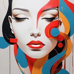 Modern Abstract Portrait – Bold and Vibrant Digital Art Print