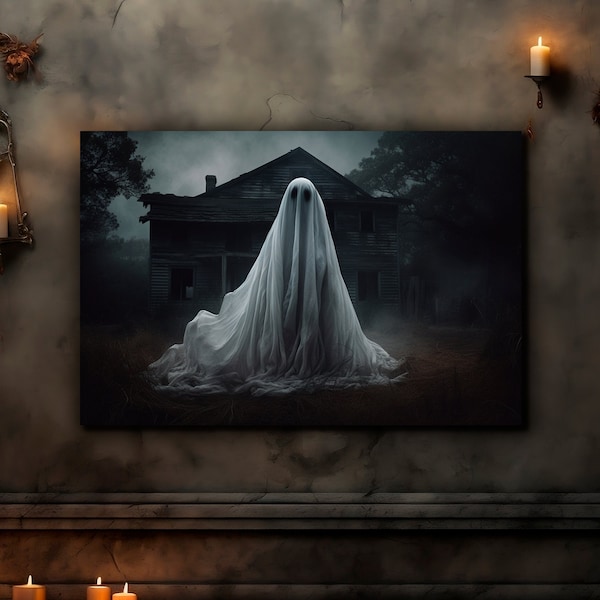 Ghost in Haunted Village Poster Etsy