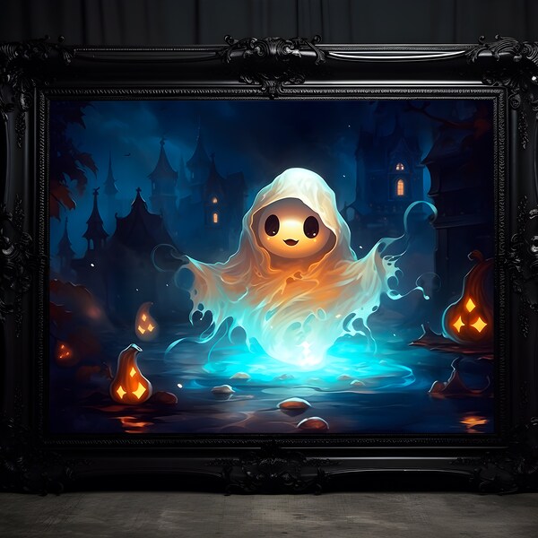 Ghost in Haunted Village Poster Etsy