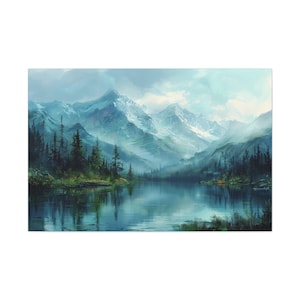 Bob Ross Oil Painting Nature Landscape Wall Art Snow Mountain Range Artwork Vintage Home Decor Forest And Woods Canvas Art Peaceful Ambient