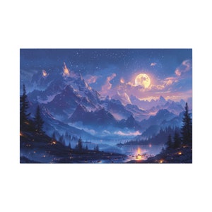Vintage Bob Ross Berglandschaft Leinwand Friedliche Wald Wand Wohnkultur Lebendige Natur Landschaft Ölgemälde Nachthimmel Mond Malerei Drucke