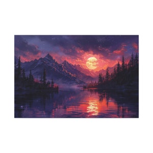 Bob Ross Ölgemälde Natur Landschaft Wandkunst Berg bei Nacht Kunstwerk Vintage Wohnkultur Lebendige Wildnis Leinwand Kunst Lebendige Farben