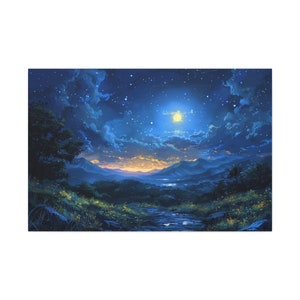 Vintage Bob Ross Berglandschaft Leinwand Friedliche Wald Wand Wohnkultur Lebendige Natur Landschaft Ölgemälde Nachthimmel Mond Malerei Drucke