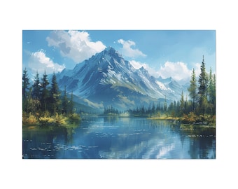 Bob Ross Snow Mountains Canvas Art Vintage Wall Decor Peaceful Ambiance Serene Home Decor Alaskan Landscape Nature Oil Painting Gift
