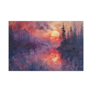 Bob Ross Mountain Canvas Art Vintage Wall Decor Vibrant Colors Nature Home Decor Green Forest Landscape Nature Oil Painting Gift Vivid Color