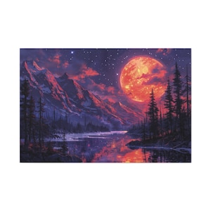 Vintage Bob Ross Berglandschaft Leinwand Friedliche Wald Wand Wohnkultur Lebendige Natur Landschaft Ölgemälde Nachthimmel Mond Malerei Drucke
