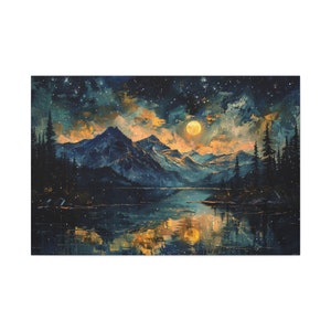 Vintage Bob Ross Berglandschaft Leinwand Friedliche Wald Wand Wohnkultur Lebendige Natur Landschaft Ölgemälde Nachthimmel Mond Malerei Drucke