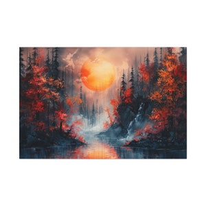 Vintage Bob Ross Forest Sunset Canvas Peaceful Woods Wall Home Decor Vibrant Nature Landscape Oil Painting Expressive Painting Prints