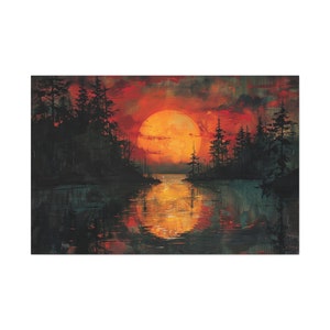 Bob Ross Forest Sunset Canvas Art Vintage Wall Decor Vibrant Colors Nature Home Decor Forest Landscape Nature Oil Painting Gift Vivid Color