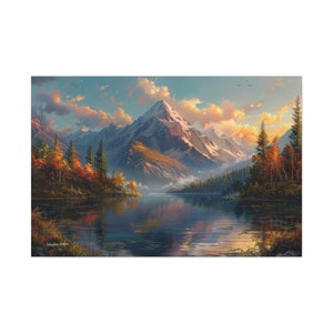 Vintage Bob Ross Mountainscape Canvas Art Rustic Wall Decor Nature Home Decor Landscape Oil Painting Peaceful Ambiance Snowy Mountain