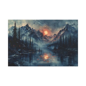 Bob Ross Ölgemälde Natur Landschaft Wandkunst Berg bei Nacht Kunstwerk Vintage Wohnkultur Lebendige Wildnis Leinwand Kunst Lebendige Farben