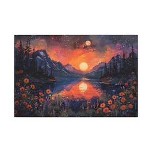 Bob Ross Ölgemälde Natur Landschaft Wandkunst Berg bei Nacht Kunstwerk Vintage Wohnkultur Lebendige Wildnis Leinwand Kunst Lebendige Farben