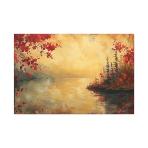 Bob Ross Lake Canvas Art Vintage Wall Decor Vibrant Colors Nature Home Decor Peaceful Forest Landscape Nature Oil Painting Gift Vivid Color