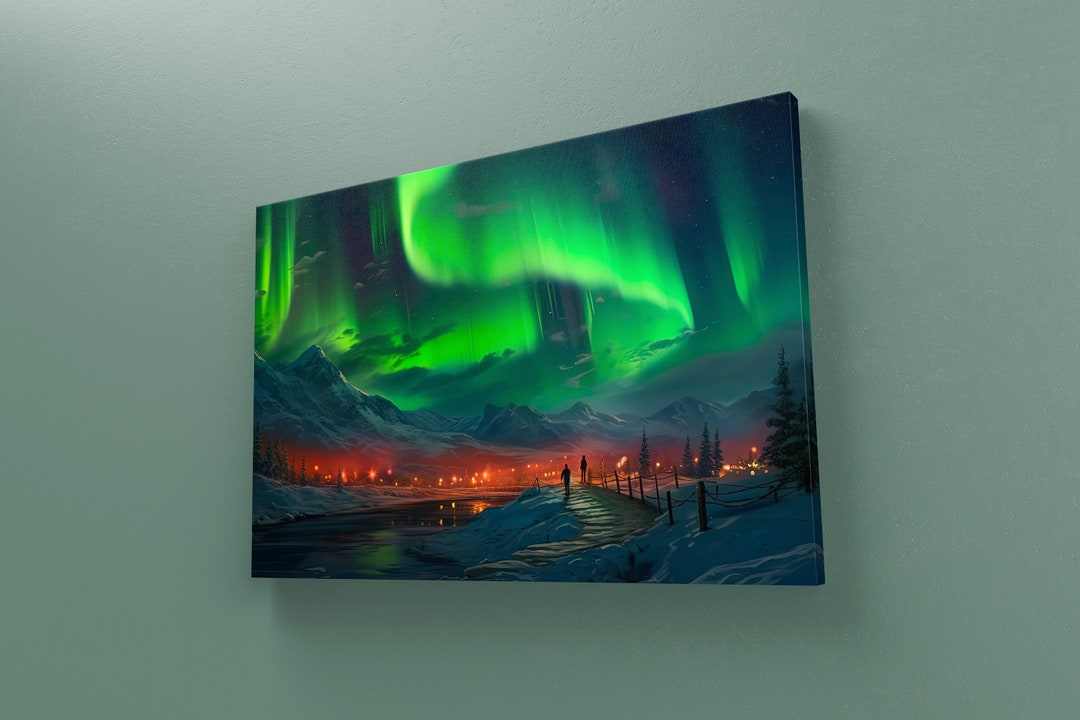Northern Lights Canvas Wall Art Painting Aurora Borealis Print Celestial Landscape Wall Art Home