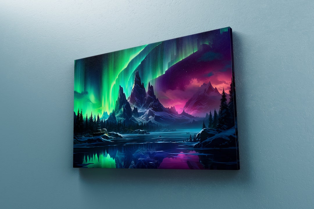 Northern Lights Canvas Wall Art Painting Aurora Borealis Print Celestial Landscape Wall Art Home