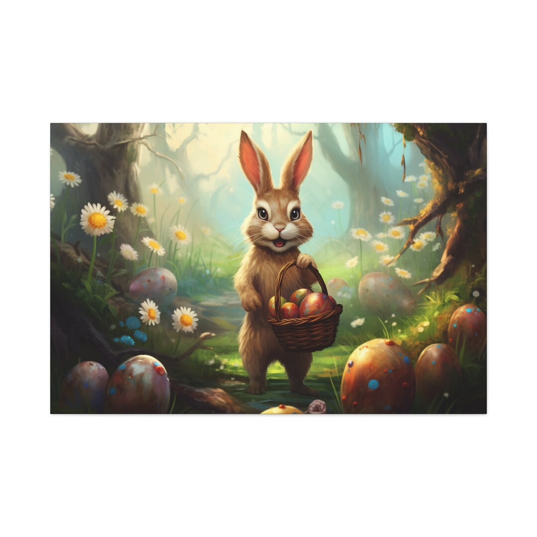 Monet Rabbit Easter Bunny Canvas Rabbit in the Forest Wall Art for Nature Lovers ...