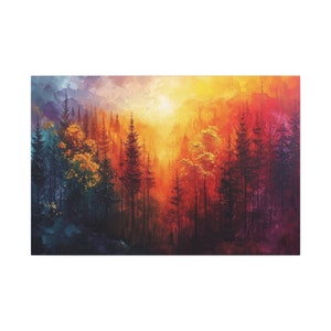 Bob Ross Sunset Forest Canvas Art Vintage Wall Decor Peaceful Ambiance Serene Home Decor Landscape Nature Oil Painting Gift
