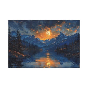 Vintage Bob Ross Berglandschaft Leinwand Friedliche Wald Wand Wohnkultur Lebendige Natur Landschaft Ölgemälde Nachthimmel Mond Malerei Drucke