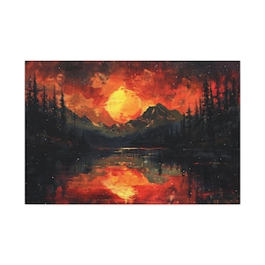 Bob Ross Oil Painting Nature Landscape Wall Art Mountain Modern Artwork Vintage Home Decor Vibrant Wilderness Canvas Art Vivid Colors