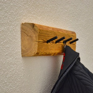 Reclaimed wood beam coat rack with black metal brackets coat hook coat hook wall hook