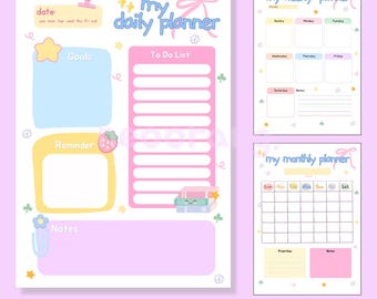Täglich Wöchentlich Monatlicher Kalender, Undatierte Planer Vorlage, Digital, PDF, PNG Download