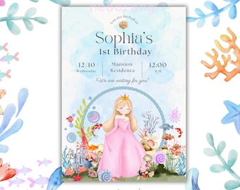 Mermaid Tail Geburtstagseinladung, Meerjungfrau Party einladen, digitaler Download PDF PNG