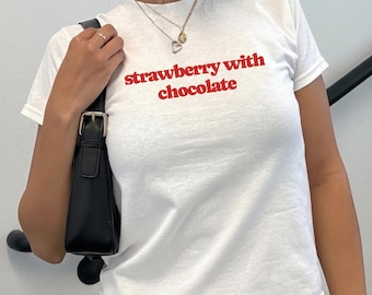 Strawbery with Chocolate baby tee, aesthetic baby tee, y2k Kpop Fan shirt, enhypen fan gift, kpop, Enhypen Jungwon, Jungwon meme shirt