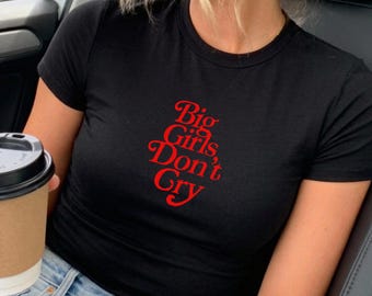 Red Font Big Girls Don't Cry Baby Tee, Enhypen Inspired Shirt, Women's Baby Tee, Script Text Graphic Shirt, Enhypen Merch