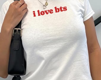Customize I love kpop boy group  baby tee, aesthetic baby tee, y2k shirt, bts fan an gift, kpop outfit, bts concert outfit, bts world tour