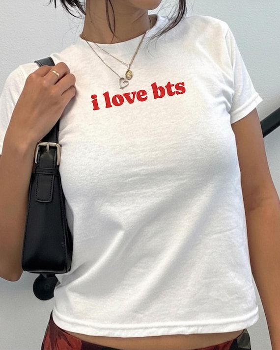 Customize I love kpop boy group  baby tee, aesthetic baby tee, y2k shirt, bts fan an gift, kpop outfit, bts concert outfit, bts world tour