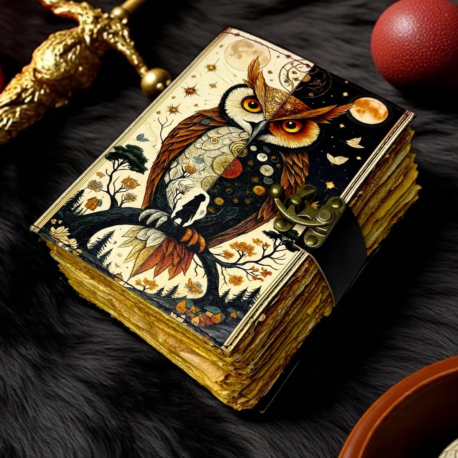Mystical Owl Journal, Handmade Leather Notebook, Celestial Owl Diary, Woodland Writing Journal, Spir