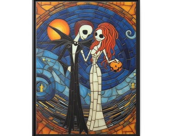 Halloween couple print art Matte Canvas,Couple by moonlight, Couple,Halloween Party,Scary Couple,Halloween Night,