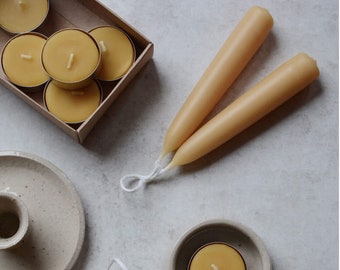 British Beeswax Taper Candles, Pair, Hand Dipped, Made in the U.K.