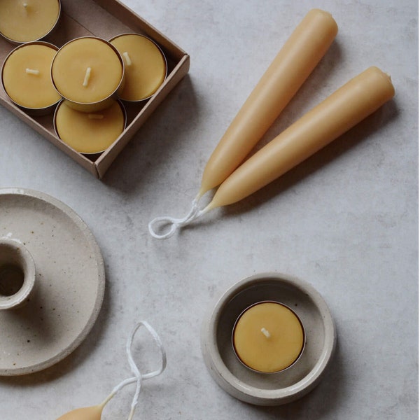 British Beeswax Taper Candles, Pair, Hand Dipped, Made in the U.K.