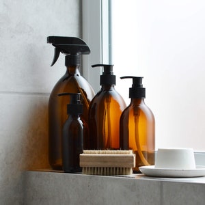 Amber Glass Reusable Bottles, Eco Cleaning, Zero Waste, Bathroom Bottles, 150ml 300ml 500ml 1l image 1