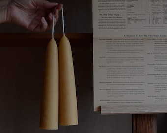 Large Stubby Beeswax Candles, Pair, Pillar Candles, Hand Dipped, Made in the UK.