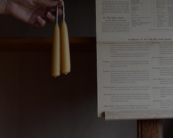British Beeswax Taper Candles, Pair, Hand Dipped, Made in the UK.
