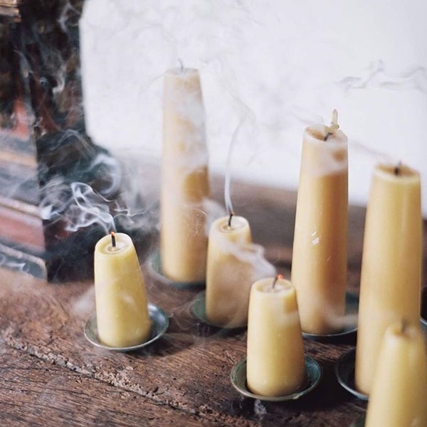 British Beeswax Stubby Candles, Pair, Pillar Candles, Hand Dipped, Made in the U.K.