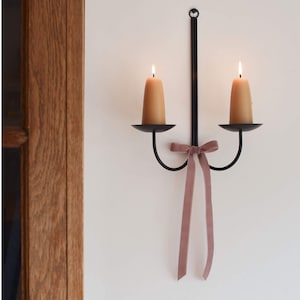 Double Wall Candle Sconce, Taper Candle Holder, Black Metal Wall Sconce