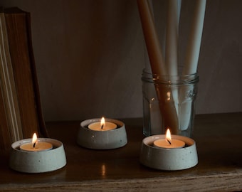 Ceramic Tealight Holder, Candlestick for Tea Lights, Natural Glaze, Hand-Thrown Stoneware Clay