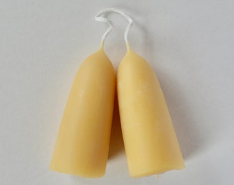 SECONDS SALE - Stubby Beeswax Candles, Pair, Pillar Candles, Hand Dipped, Made in the U.K.