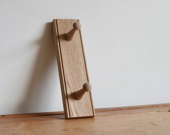 Solid Oak Shaker Peg Rail - Short Turned Peg Coat Rack - Creamore Mill - Handmade in the UK (2 Peg)