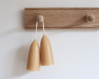 Solid Oak Shaker Peg Rail - Long Turned Peg Coat Rack - Creamore Mill - Handmade in the UK (4 Peg)
