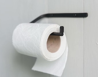 Black Iron Toilet Roll Holder – Wall Mounted Toilet Paper Holder – Matte Black Bathroom Hardware – Minimal Industrial Bathroom Accessory