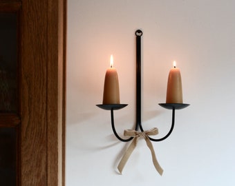 Double Wall Candle Sconce, Taper Candle Holder, Black Metal Wall Sconce