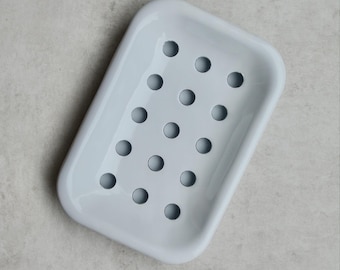 White Enamel Soap Dish with Drip Tray, Bathroom or Kitchen Soap Holder