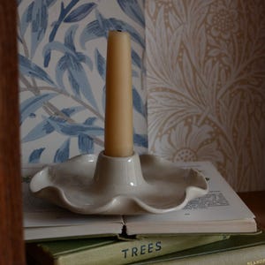 Frilled Ceramic Candle Holder - Handmade Candlestick for Taper Candles - Neutral Interiors