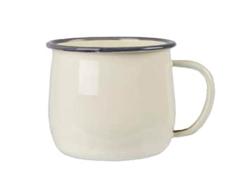 Cream Enamel Mug with Grey Rim – Cosy Camping Hot Chocolate, Tea, Coffee Cup (13 fl oz)